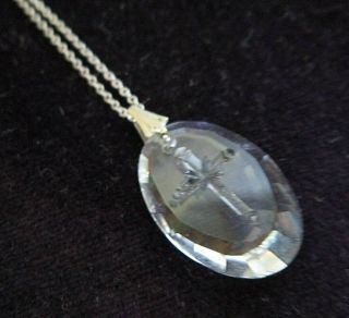 Rare Vintage Intaglio Cut Crystal Pendant Cross Design On 16 " Silver Chain