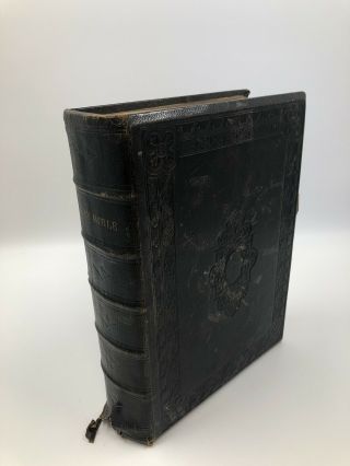 Practical And Devotional - Family Bible Old & Testament - Leather Bound 1866