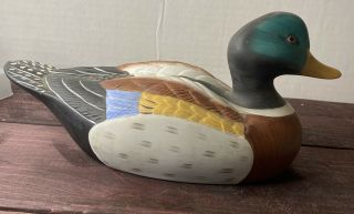 Vintage Ceramic Hand Painted Duck Decoy Figurine 11.  5 " X 5”.