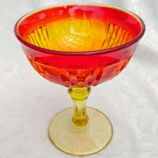 Vintage Amberina Glass Footed Candy Dish Pedestal Dessert Bowl Compote 6.  75 "