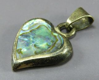 Vintage Ati Mexico Sterling Silver Abalone Shell Inlay Heart Pendant Whimsical
