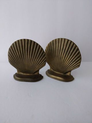 Vintage Brass Seashell Bookends Sea Shell Scallop Book Ends Doorstop