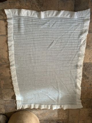 Vintage Acrylic Satin Trim Thermal Baby Blanket Blue Made In Usa