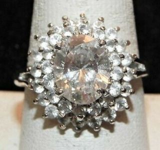 Vintage Clear Crystal Rhinestone Sterling Silver 9 Cocktail Ring Ss 925 Tiered