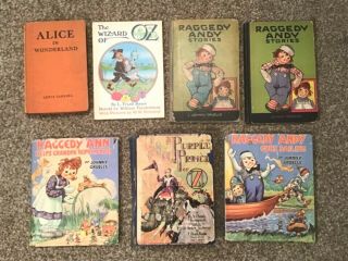 7 Vintage Children’s Books Wizard Of Oz Raggedy Ann & Andy & Alice In Wonderland