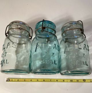 Vintage Atlas E - Z Seal Quart Mason Jars W/ Lids - Qty Of 3