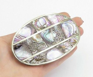 Mexico 925 Sterling Silver - Vintage Abalone Shell Oval Belt Buckle - T2562