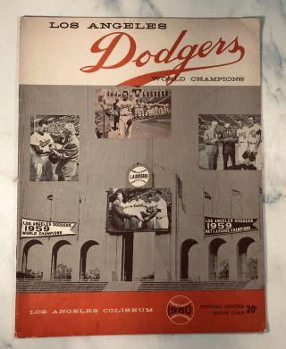 Vintage 1960 Los Angeles Dodgers World Champions Baseball Program Score Card 169