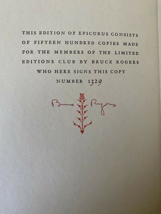 The Of Epicurus Limited Editions Club 1329