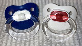 Vintage Gerber Nuk Silicone Pacifiers,  Blue/white/red/clear Newborn Size Rare