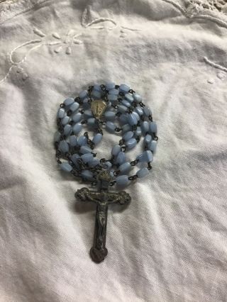 Vintage Rosary Light Blue Stones Made In Italy