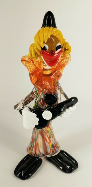 Vintage Murano Blown Glass Clown Figurine W/guitar