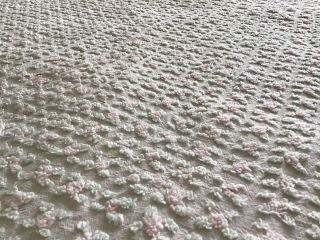 Vintage Rosebud Chenille Bedspread Fabric Piece 5 Ft X 5ft