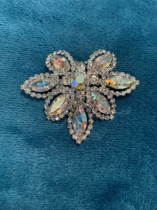 Vintage Weiss Signed Clear Rhinestone Crystal Flower Brooch/pin