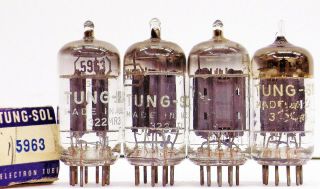 4 Vintage Tung Sol 12au7/a/5963 Vacuum Tubes. .  The 5963 Is N.  O.  S