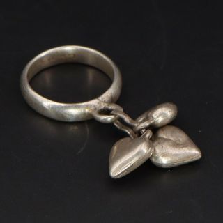 Vtg Sterling Silver - Puffy Hearts Charm Dangle Cha Cha Ring Size 6 - 1.  5g