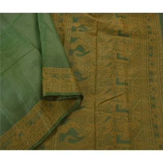 Tcw Vintage Sarees 100 Pure Silk Woven Green Fabric Craft 5 Yard Sari