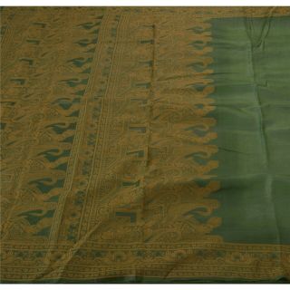 Tcw Vintage Sarees 100 Pure Silk Woven Green Fabric Craft 5 Yard Sari 2