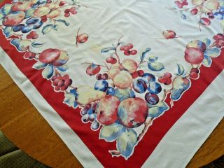 Vintage Cotton Tablecloth Fruit Pears Peaches Plums Cherries 44 " X 44 " Square