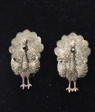 Vintage Siam Sterling Silver Peacock Earrings