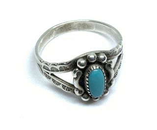 Old Pawn Vintage Navajo Stamped Sterling Silver Turquoise Stone Ring (sz.  6)