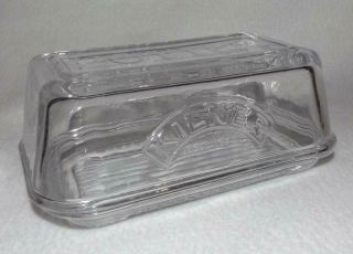 Kilner Vintage Clear Glass Butter Dish Serving Tray With Lid And Embossed Logo