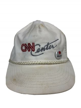 Vintage Cnn Center Snapback Hat Trucker 80s 90s White Rare News Network Maine H1