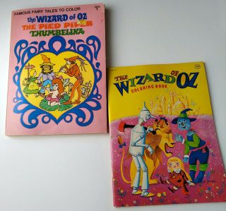 2 Vintage Color Books Wizard Of Oz & The Pied Piper And Thumbelina 70 