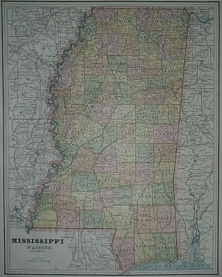Vintage 1891 Atlas Map Mississippi Old & Authentic S&h