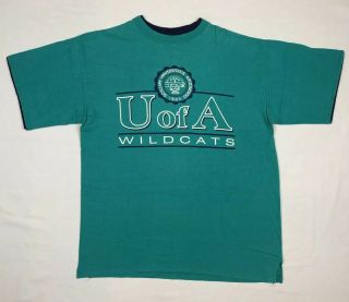 Vtg Arizona Wildcats Mens T - Shirt Xl Teal/dark Blue S/s 90s Double Layered C9