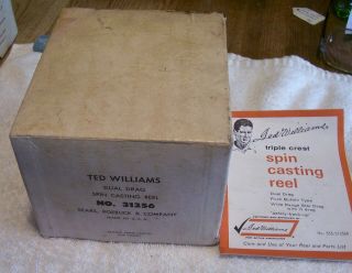 Vintage Sears Ted Williams Reel Box Papers Only 5/23/20p 5.  75 X 5 X 4 "