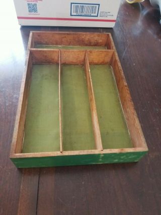 Vintage Primitive Wooden Green Silverware Tray/utensil Drawer Organizer