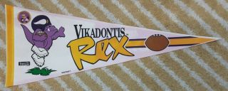Vtg Vikadontis Rex Minnesota Vikings Full Size Nfl Football Pennant