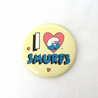 Vintage Smurf Pin “i Love Smurfs” Pinback Button Peyo W.  Berrie Co.