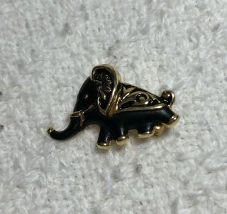 Vintage Black & Gold Enameled Elephant Lapel Pin Brooch Euc Appx 1in
