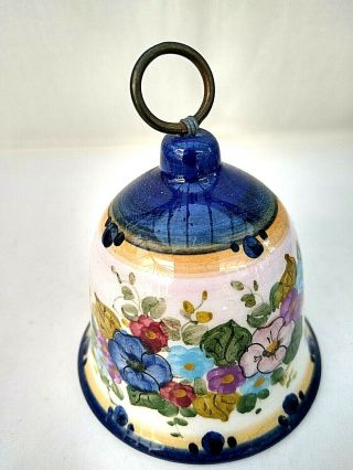 Vintage Handmade Hand - Painted Floral Ceramic Bell Collectable