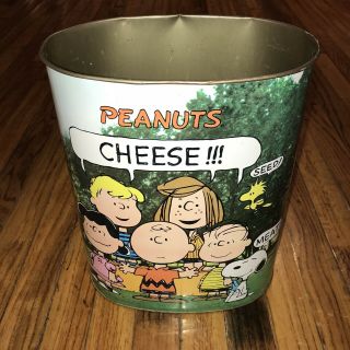 Vintage Peanuts Gang “cheese ” Metal Trash Can By Cheinco Usa