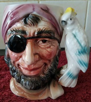 Vintage Lg Character Toby Jug Pirate Parrot Eye Patch 5.  25 " Tall