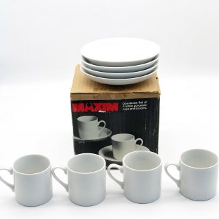 Vintage Maxim Demitasse Espresso Mini Cups Saucers White Set Of 8