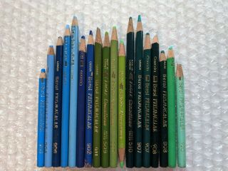 18 Vintage Berol & Eagle Prismacolor Colored Pencils Artist Crayons Blue & Green