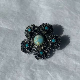 1940s Flower Brooch Turquoise Vintage Blue Glass Pin Jewellery