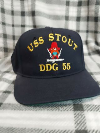 Vintage Uss Stout Ddg 55 Yosemite Sam Navy Blue Snapback Hat Cap Made In Usa