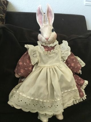 Vintage Rabbit / Bunny Doll With Ceramic Head And Paws,  Feet And Hands 17 "
