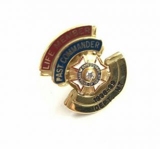 Vtg Vfw Veterans Of Foreign Wars Life Member Pin Past Commander Diamond 1/5 - 10k