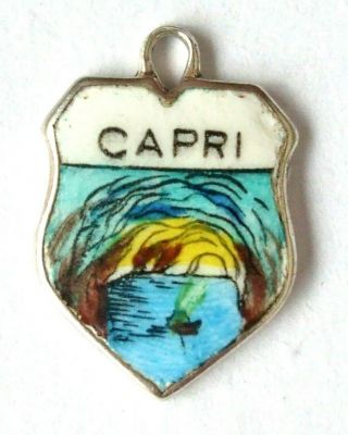Capri Blue Grotto Vintage Silver Enamel Shield Travel Souvenir Place Charm