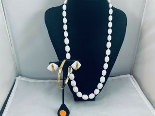 Vtg.  Monet Demi White Lucite & Gold Tone Beaded Necklace/earrings/bracelet