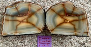 Vintage 1976 Agate Geode Bookends,  Polished Quartz 4” Tall X 5” Wide.