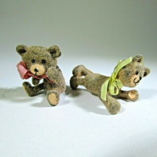 2 Miniature Vintage Artisan Teddy Bears Dollhouse 1:12 Artist Made Unusual Pair