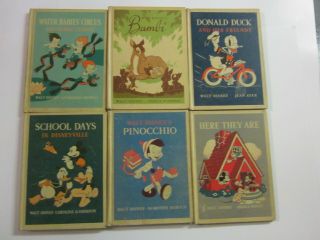 Six (6) Vintage Walt Disney Books - Bambi,  Pinocchio,  Donald Duck 1939 - 1944