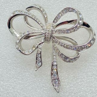 Signed Kjl Avon Vintage Bow Brooch Pin Ribbon Clear Rhinestone Costume Jewelry
